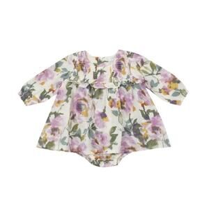 NWT Angel Dear Watercolor Rose L/S Smocked Ruffle Bubble Skirt Size 12-18 Months